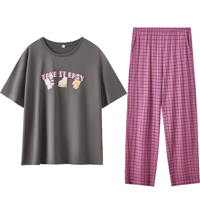 【小海风】红豆睡衣女夏天凉感棉卡通休闲套头短袖长裤家居服套装