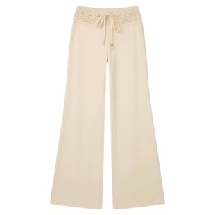 松紧腰花边微喇裤 Elastic waist ruffled wide-leg casual pants