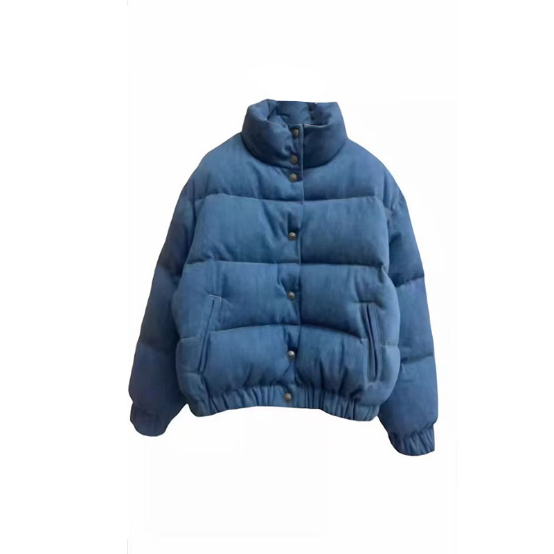 仔风立领面包棉服女宽松保暖蓝色