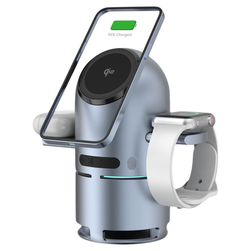 妙酷Qi2電動旋轉(zhuǎn)無線充電器三合一音響適用蘋果16magsafe手機iphone15磁吸快充手表applewatch支架底座耳機s9