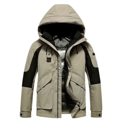 鸭鸭三防冲锋羽绒服男2025冬季新款短款撞色拼接防风防水保暖外套