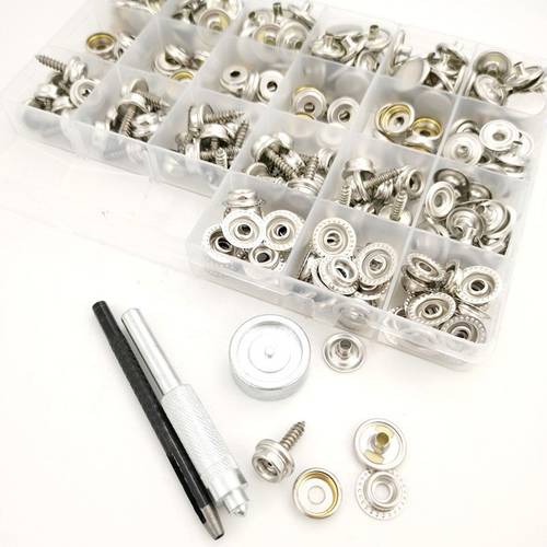 供跨境90套+工具篷布四合不锈钢铜扣金属螺丝扣套装固定按扣大白