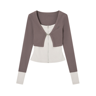 ACMEAURA假两件扭结针织衫女秋冬季长袖拉链短款修身显瘦上衣女款