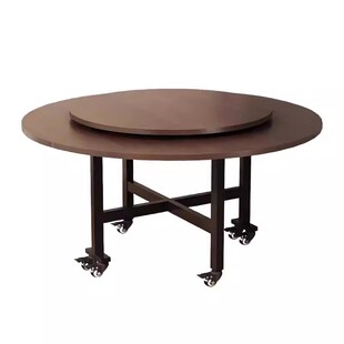 三梦折叠餐桌家用租房小户型可移动便携式圆桌带转盘10人吃饭桌子