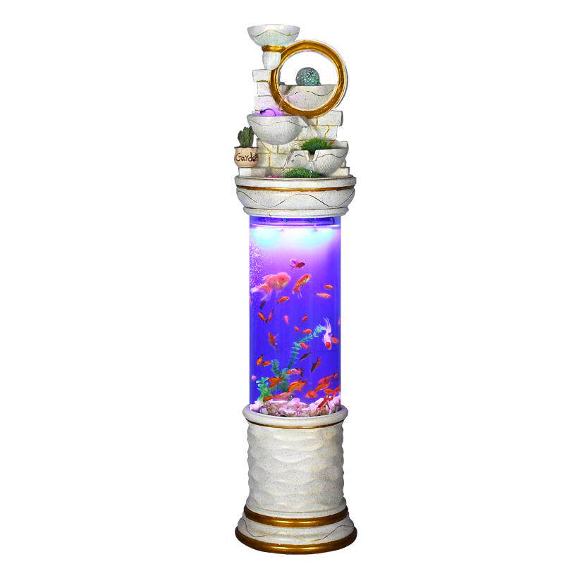 北欧现代轻奢喷泉圆柱形客厅鱼缸