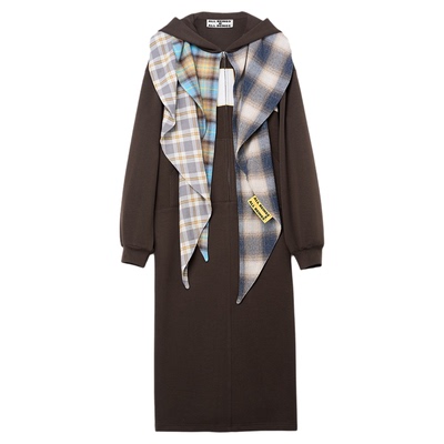 ALLBEINGS围巾拼接连帽连衣裙