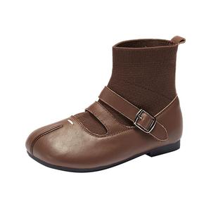 星期六童鞋儿童靴子春秋款女童洋气加绒短靴小女孩马蹄靴袜子靴