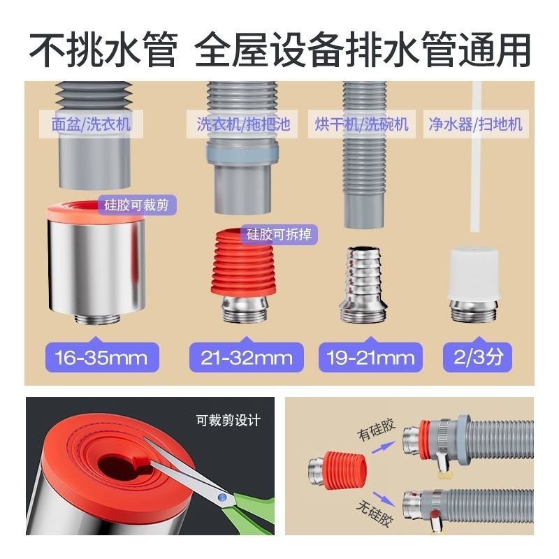 洗衣机下水管三头通防臭洗手盆下水道分排水管池水流二一分器三通