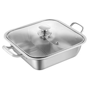 加厚不锈钢方型鸳鸯锅涮锅清汤锅大容量家用火锅锅盆电磁炉用商用