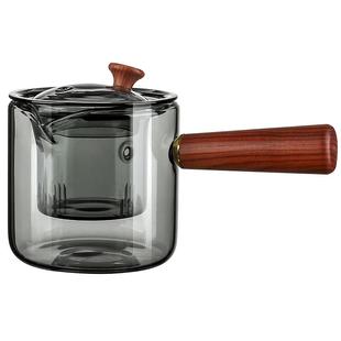 侧把茶壶烟灰玻璃煮茶器电陶炉泡茶壶耐高温木把单壶过滤茶具套装