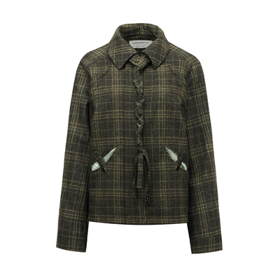 先验流苏领带格纹棉羊毛夹克