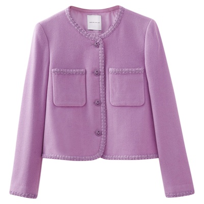 水云间冻糕粉色穿搭羊毛外套短款小香风双面毛呢大衣正肩上衣秋冬