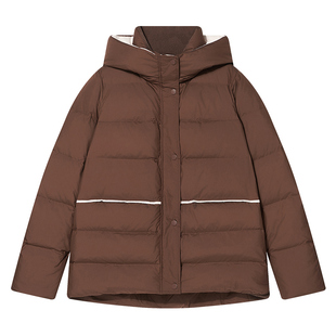 COVERINS2024年冬季新款白鸭绒宽松茧型立领连帽羽绒服女短款