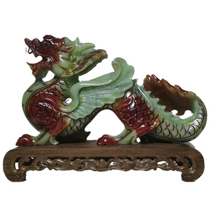 青龙天然岫玉石雕刻精致动物摆件家居客厅办公室招财镇宅开业礼品