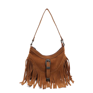 原创复古麂皮绒面流苏马鞍包秋冬小众腋下包高级感西部牛仔斜挎包