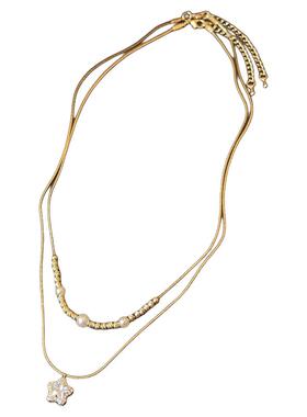 金色满钻星星吊坠珍珠项链锁骨链