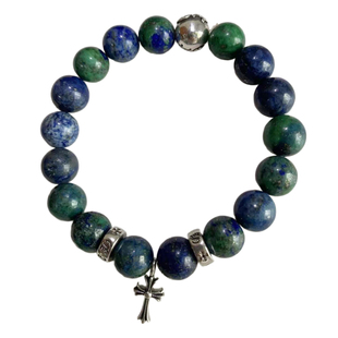 泰银凤凰青金石十字架手串时尚镀S925纯银符文珠手钏暗黑潮手链潮