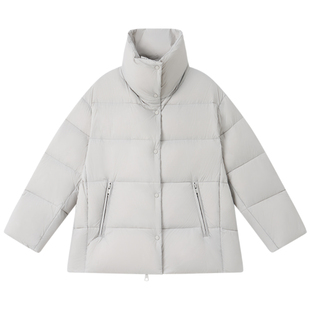 Halo Luu浅灰色云朵泡芙羽绒服女冬季韩系白鸭绒加厚立领保暖外套