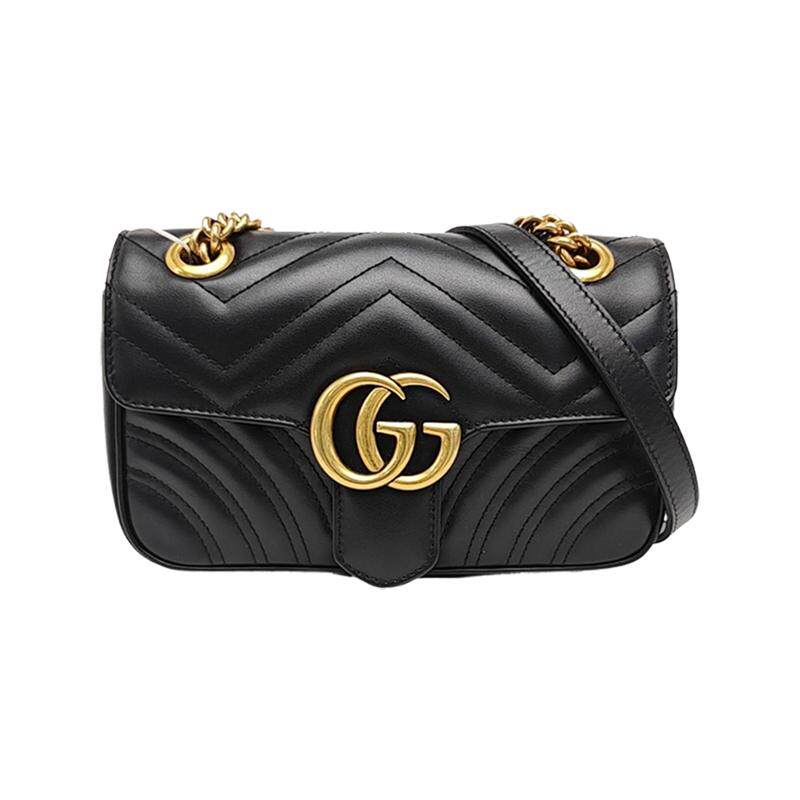 【自营】Gucci/古驰中古98新GUCCI黑色牛皮黑金马蒙22/GG Marmont