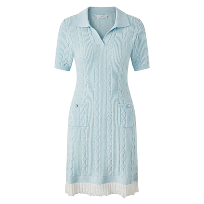 DIANAVEVINA2026春季新款学院风Polo领女短袖流苏羊毛针织连衣裙