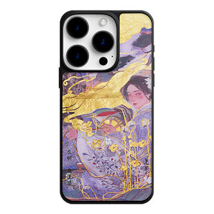 金陵金箔莲羊国风黄金手机壳适用于华为mate60pro苹果iPhone15promax新款14磁吸艺术家原创情人节礼物50定制