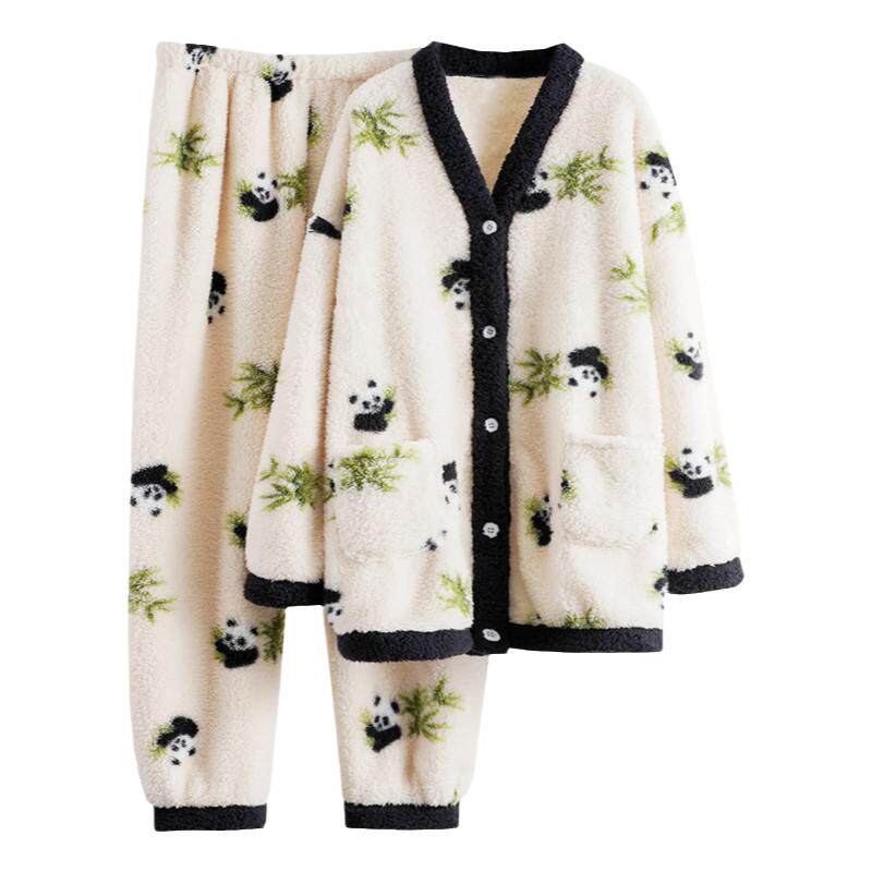 女羊羔绒V领开衫家居服