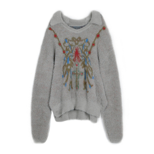 APRIORITY先验 十字架慵懒风软糯毛衣仿貂毛情侣款翻领宽松上衣秋