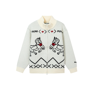 PUMA彪马新年款儿童童装毛衫开衫休闲可爱立领拉链毛衣外套针织衫