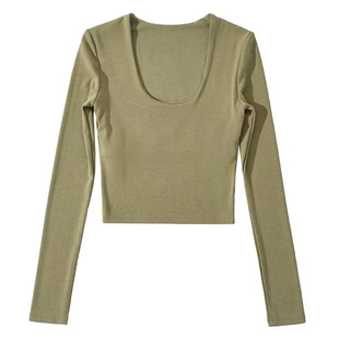 纯欲甜辣妹性感U领上衣女设计感小众2024新款别致纯色打底衫外穿