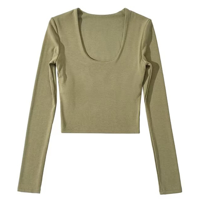 纯欲甜辣妹性感U领上衣女设计感小众2024新款别致纯色打底衫外穿