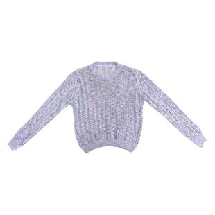 长袖女上衣时尚洋气2025早秋新款潮宽松小个子镂空夏天短装针织衫