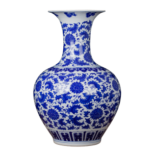 景德镇陶瓷花瓶摆件仿古青花瓷落地插花器中式家居客厅装饰品大号