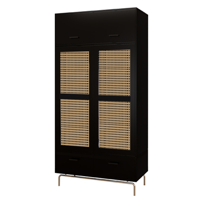 藤编复古衣柜北欧卧室黑色衣橱