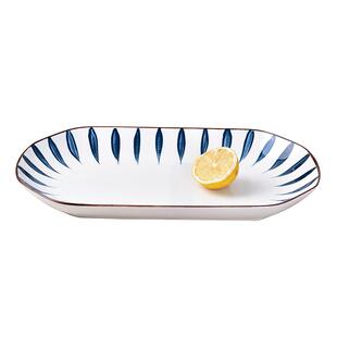 鱼盘家用陶瓷餐具高级感网红日式釉下彩千叶草盘子菜盘餐盘12英寸