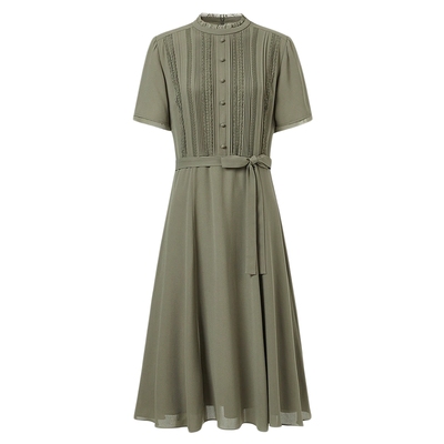 VGRASS乔其蕾丝镶拼连衣裙