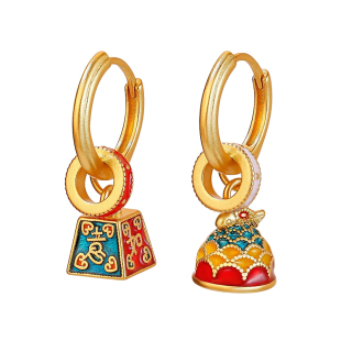新年国潮珐琅彩称心如意耳环女耳坠吉祥玄学耳扣招财耳圈沙金耳饰