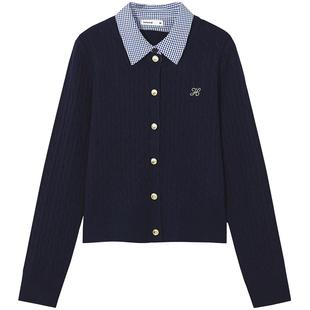 热风女士针织衫2026春款假两件开衫针织衫老钱风绞花打底衫上衣