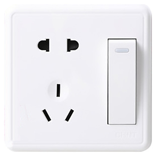 正泰明装开关插座家用86型墙壁一开五孔带开关九十孔明线面板16A5