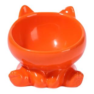 猫咪食盆黑色陶瓷猫碗斜口高脚可爱保护颈椎狗碗饮水猫盆防黑下巴