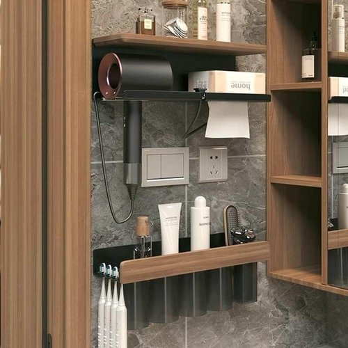 胡桃木吹风机架卫生间置物架免收纳挂架支架壁挂风电吹风架筒打孔