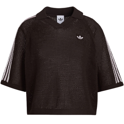 adidas阿迪达斯三叶草女子V领POLO衫运动休闲短袖T恤KE0198