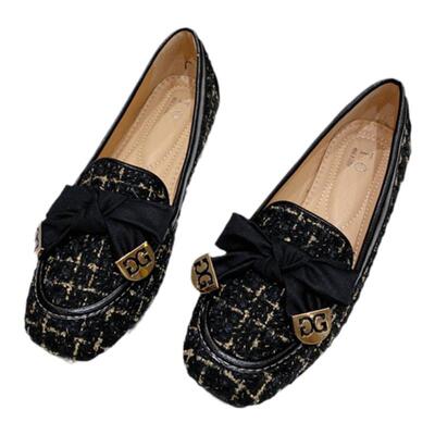 小香风单鞋布面方头软底豆豆鞋