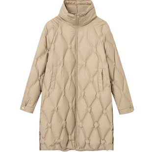 布景羽绒服女中长款冬季新品简约防风立领宽松白鸭绒保暖外套1708