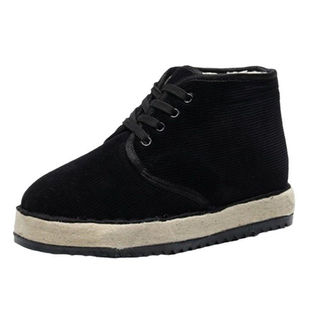 冬季东北大棉鞋保暖加厚羊毛毡鞋海拉尔条绒系带毡子底中老年防滑