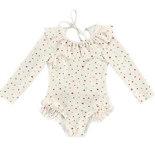 儿童泳衣女孩公主露背防晒长袖连体泳衣女童度假洋气甜美游泳装韩