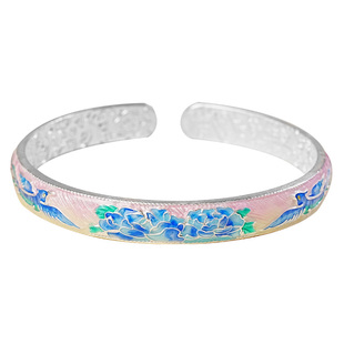 宫里上新银手镯女款999足银珐琅彩纯银手镯古法国风镯子生日礼物