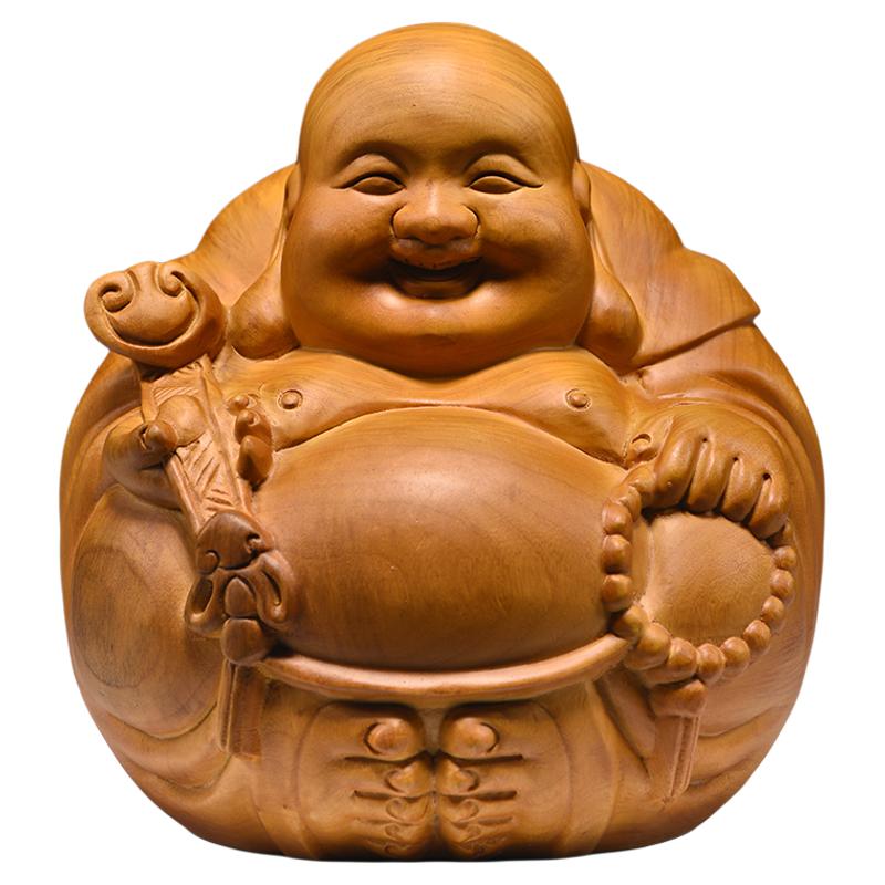 木雕弥勒佛摆件客厅家居装饰公司