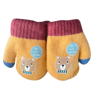 宝宝手套婴儿秋冬季保暖挂脖防风加绒加厚小童五指新生婴幼儿小孩