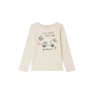 【新品】2025秋冬女大童卡通电动车图案长袖T恤衫Bonpoint童装