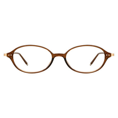 超轻冷茶色椭圆书呆子近视眼镜女